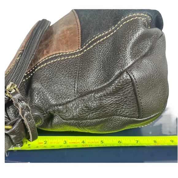 The Sak Deena Flap Fold Over Leather Brown Patchwork Crossbody Purse adjustable - Picture 6 of 9